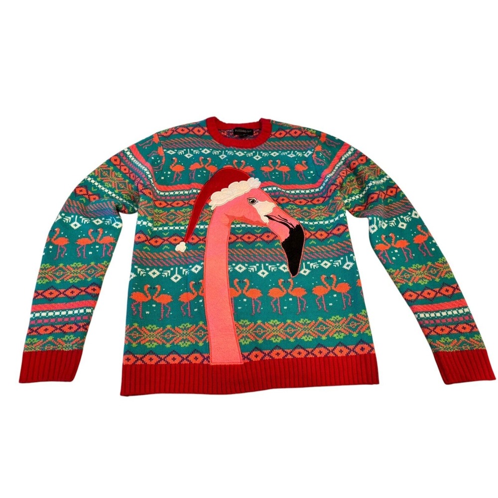 Blizzard Bay Flamingo‎ Ugly Christmas Sweater Novelty Holiday Party Size M